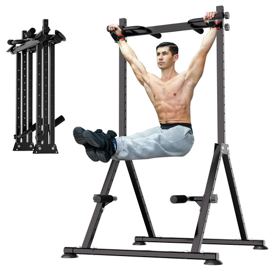Foldable Power Tower Pull up Bar Station Multi-Function Triangular Structure Dip Bar Station Pull up Stand for Home Gym Workout